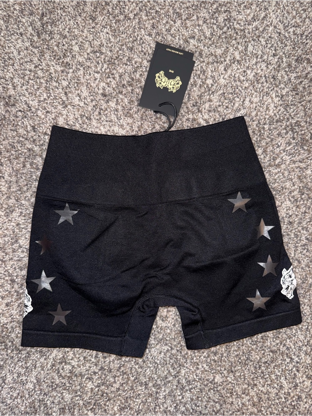 Darc Sport Black High-Waist Bike Shorts with Star Accents